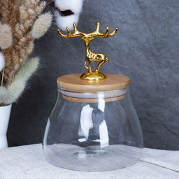 Банка для сыпучих бамбуковая крышка с фигуркой 500 мл 11,5х10,5 см / LCSC2442 /уп 100/ новогодняя