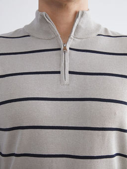 Dik Yaka ?izgili Erkek Triko Kazak