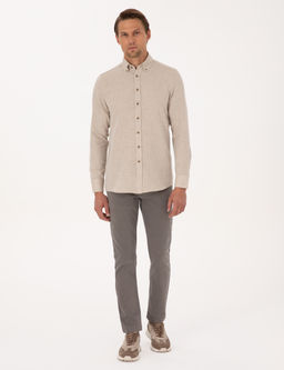 Bej Slim Fit Dokulu Uzun Kollu G_mlek