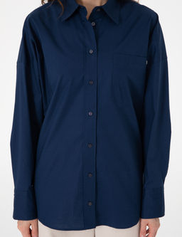 Lacivert Oversize Uzun Kollu G_mlek