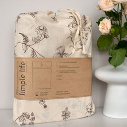 КПБ Чистый хлопок 1,5 спальный, наволочки 50х70, поплин, 100% хлопок, Гербариум ВБ Пододеяльник 146х215 с прорезью, простыня классическая 150х215 подшита с 4-х сторон, наволочки 50х70 с клапаном - 2 шт. - Традиция фото 44