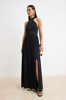 Siyah Tul Detayl? Boyundan Baglamal? Orme Maxi Abiye & Mezuniyet Elbisesi TPRSS26AE00063 - Trendyolmilla фото 2