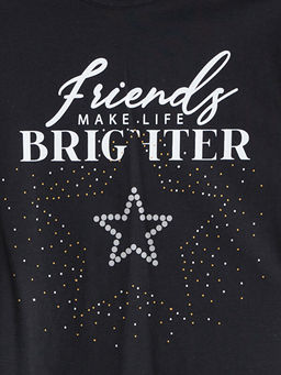 Bisiklet Yaka Bask?l? K?z ?ocuk Ti??rt