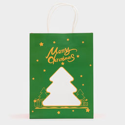 Цена за 2 шт. Пакет подарочный бумажный с окном «Ёлка» 19×26×13 см, крафт зеленый
