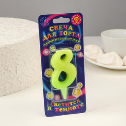 Свеча для торта цифра «Люминесцентная», 5.5 см, цифра 8