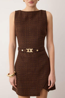 Kahverengi Duz Aksesuar Detayl? K?sa / Mini Dokuma Elbise TWOAW26EL00358 - Trendyolmilla фото 3