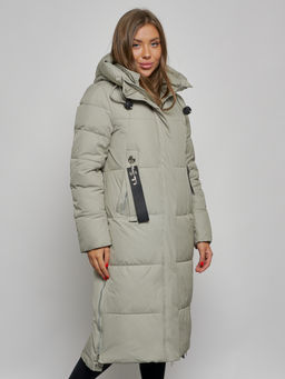 Пальто утепленное молодежное зимнее женское зеленого цвета 52351Z - HULDLUCK фото 9