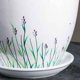 Горшок для цветов «Лаванда», 5 л, d=23 см, h=21 см, керамика, с поддоном, белый