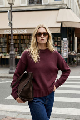 Bordo Genis Kal?p Yumusak Dokulu Triko Kazak TWOAW25KZ00168