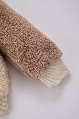 Плюшевый кардиган Welsoft для маленьких девочек-бомбер с вышитым воротником-стойкой - Defacto фото 3