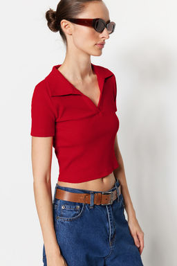 Trendyolmilla Siyah Fitted/Vucuda Oturan Crop Polo Yaka Fitilli Esnek Orme Bluz TWOSS21BZ0038  фото 45