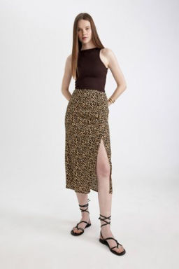 A Form Leopar Desenli Y?rtmacl? Maroken Midi Etek