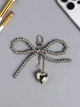 Цена за 2 шт. Брелок для ключей на карабине Бант и сердце, на сумку, рюкзак, под серебро, бусины d=0.5 см сердце 2.7?3?1.5 12?12?1.5 см - Simaland фото 3