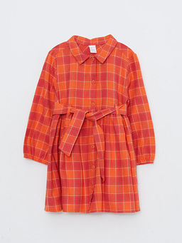 G?mlek Yaka Uzun Kollu Ekose Desenli K?z Bebek Elbise