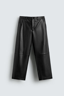 RELAXED FIT LEATHER EFFECT TROUSERS - Zara фото 7