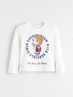 Bisiklet Yaka Anime Bask?l? K?z ?ocuk Ti??rt