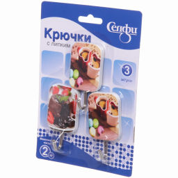 Цена за 6 шт. Крючки в наборе 3шт на липком слое "ИДЕЯДОМА", форма прямоугольник, принт кофе, нагрузка 2кг