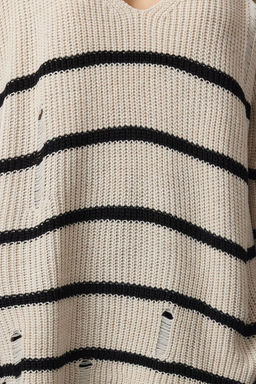 Bej Cizgili Ajurlu Triko Kazak TWOAW25KZ00387 - Trendyolmilla фото 4