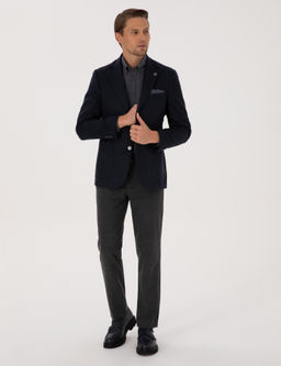Lacivert Slim Fit Y_n Kar___ml_ Ceket