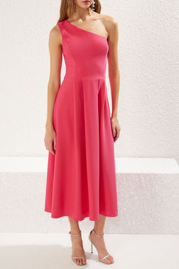 TRENDYOLMILLA Pembe A-Kesim Tek Omuz Dokuma S?k Elbise TPRSS25EL00074  фото 3