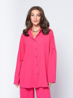 Рубашка цвета фуксии на пуговицах с длинными рукавами - 1001dress фото 2