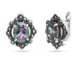 Серьги из серебра марказит, мистик кварц, SL-AGA133