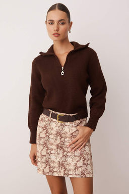 TRENDYOLMILLA Kahverengi Leopar Desenli Dokuma Mini Etek TWOSS24ET00251  фото 2