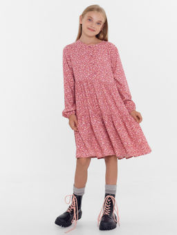 Платье для девочек темно-розовое в цветочки