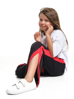 Брюки палаццо для девочки подросткам модные спорт шик 22-7169 черный/красный - Mini maxi фото 8