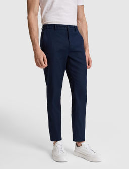 Lacivert Straight Fit Keten Kar___ml_ Beli Lastikli Kanvas Pantolon