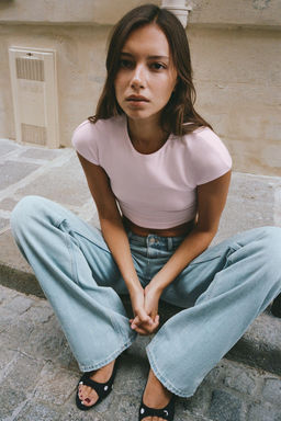 CAMISETA CROPPED MANGA CORTA LUNARES / Rosa tiza - Zara фото 2
