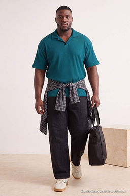 B_y_k Beden Ye_il Oversize Dokulu Ottoman Polo Yaka T-Shirt TMNSS24BF00047 - Trendyolmilla фото 2