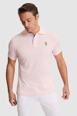 Erkek A__k Pembe Regular Fit Polo Yaka Basic Ti__rt