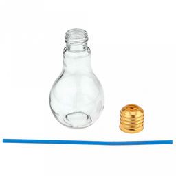 Бутылка стеклянная Лампочка 0,4л, д8,8см h17,5см, д/горла 2,5см, с трубочкой, винтовая металлическая крышка с отверстием для трубочки (д/основания 4,5см) (Китай) - Домашняя мода фото 3