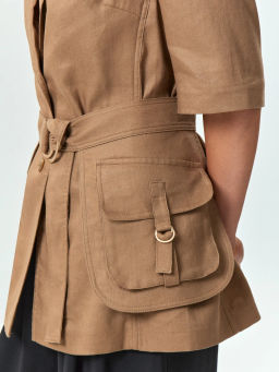 Жакет изо льна с поясом и накладными караманами, ML835/organica - Emka фото 5