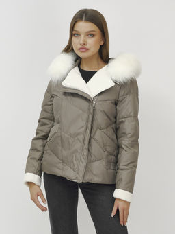 Куртка зимняя женская косуха с мехом и овчиной коричневого цвета 389_1K