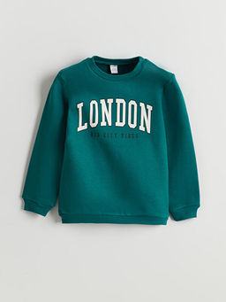 Bisiklet Yaka Bask?l? Erkek ?ocuk Kal?n Sweatshirt