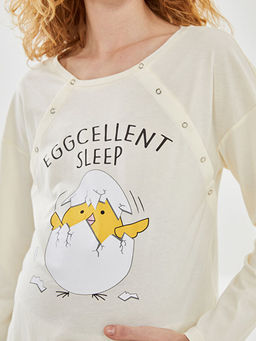 Bisiklet Yaka Bask?l? Hamile Pijama Tak?m?