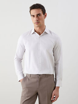 Slim Fit Uzun Kollu ?izgili Gabardin Erkek G?mlek