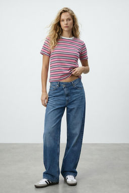 Pembe Cizgili Regular/Normal Kal?p K?sa Kollu Tok %100 Pamuk Vatkal? Orme T-Shirt TWOSS26TS00031